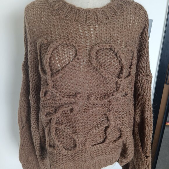 Loewe Anagram Open-knit Mohair-blend Sweater In brown - Picture 2 of 8